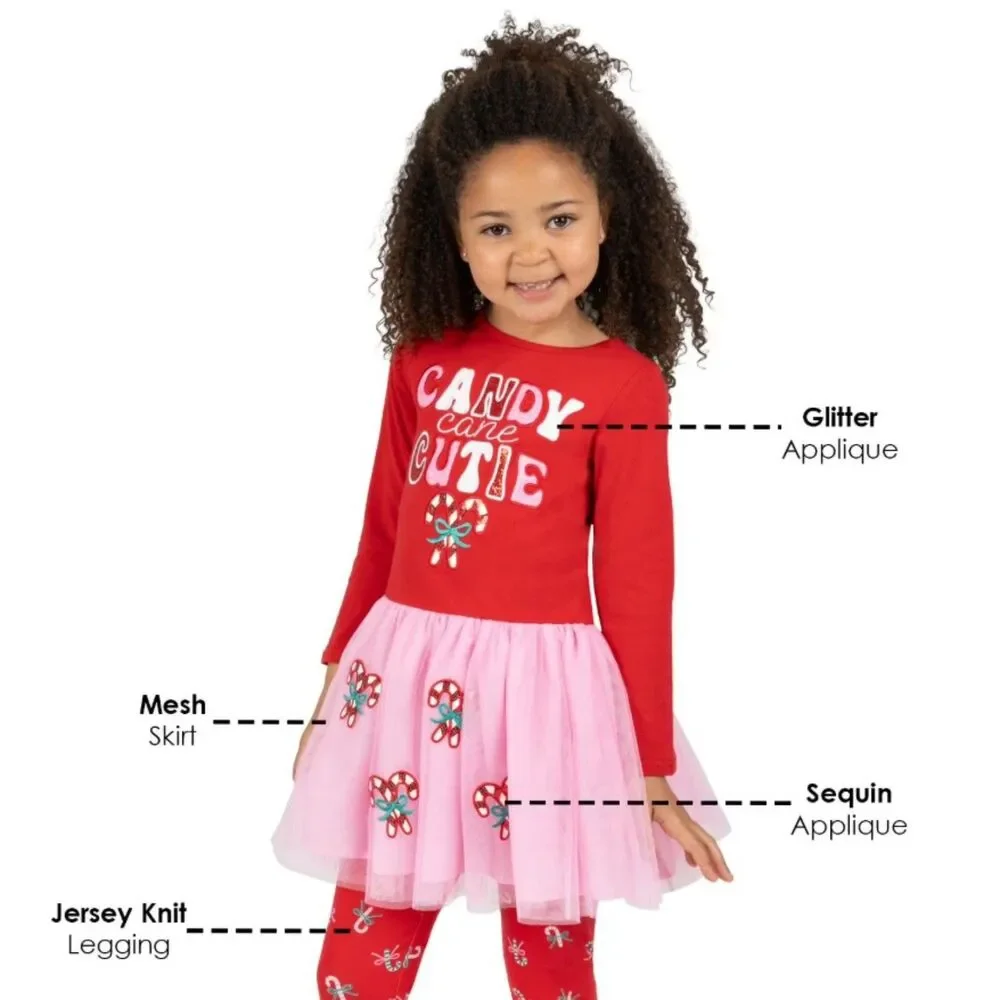 NEW Girls Sz 2 Toddler Sparkly CANDY CANE CUTIE Christmas Holiday 2 Pc Outfit